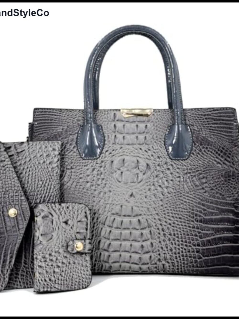 Women's Crocodile Pattern Patent PU Leather Tote Satchel 3-Piece Set with Strap